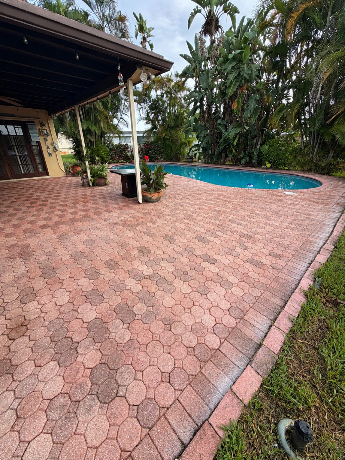 The same pool deck pavers in Cooper City clean and uniform after cleaning